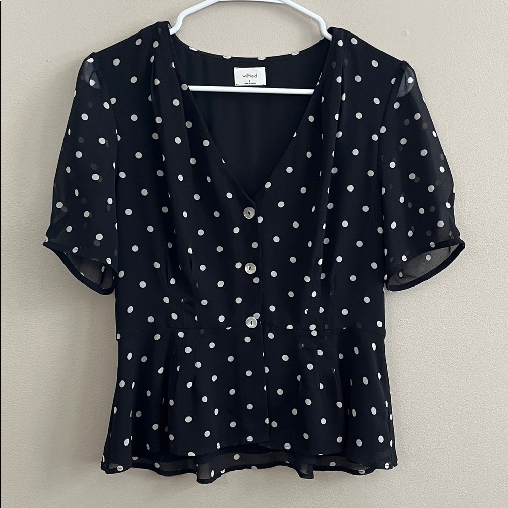 Wilfred black and white polka dot Button-front Blouse size 8